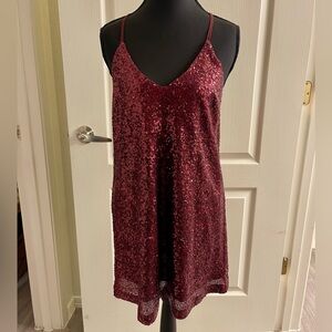 LUSH Sequin Mini Dress in Wine Red